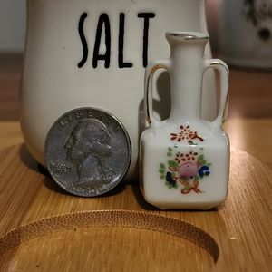 Vintage Japanese Miniature Vase, White with Flowers and Gold Trim
